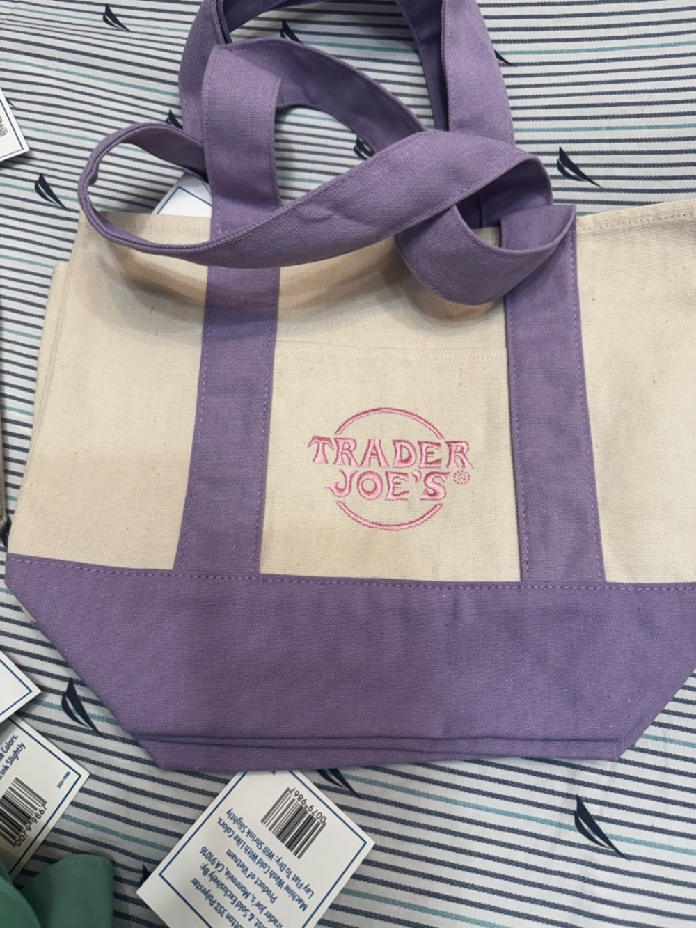 Trader Joe's Mini Pastel Canvass Tote Bag
*  green , blue , purple